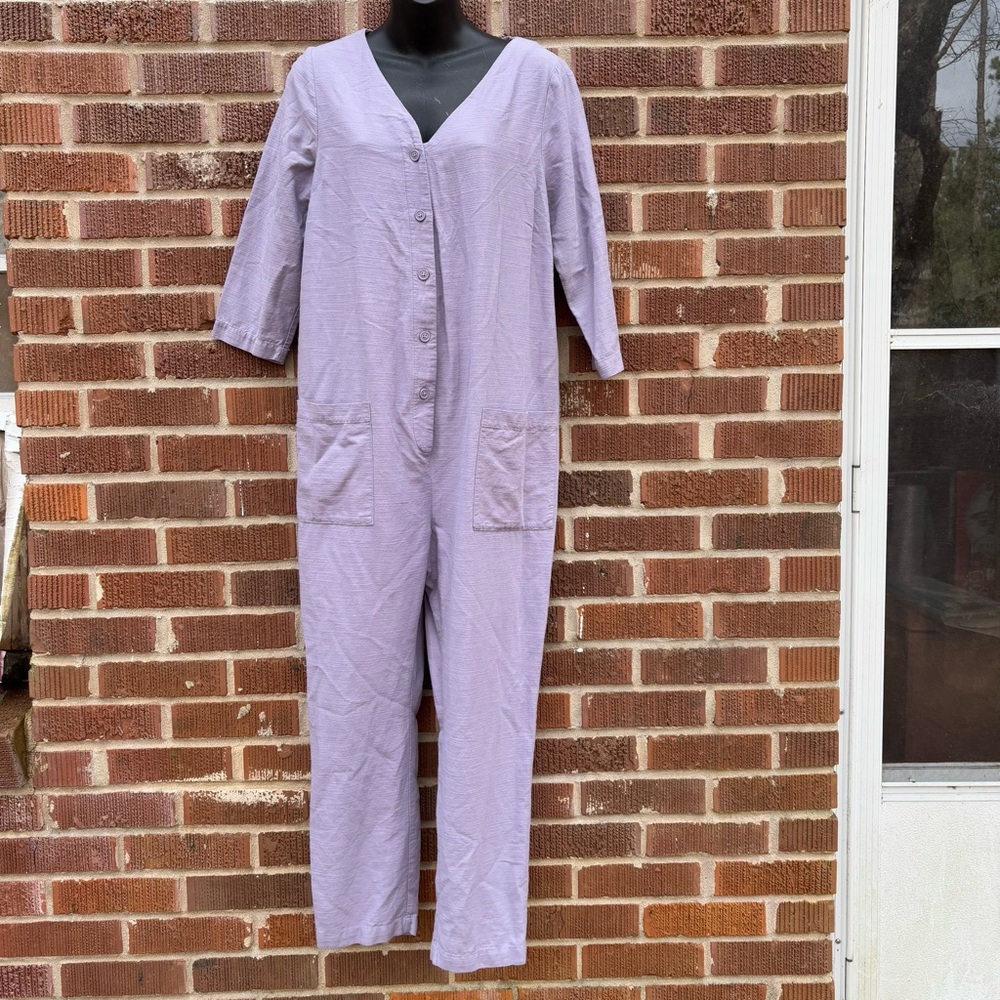 The Nines by HATCH Lavender Purple Cotton Rayon Maternity Jumpsuit Pockets Sz S